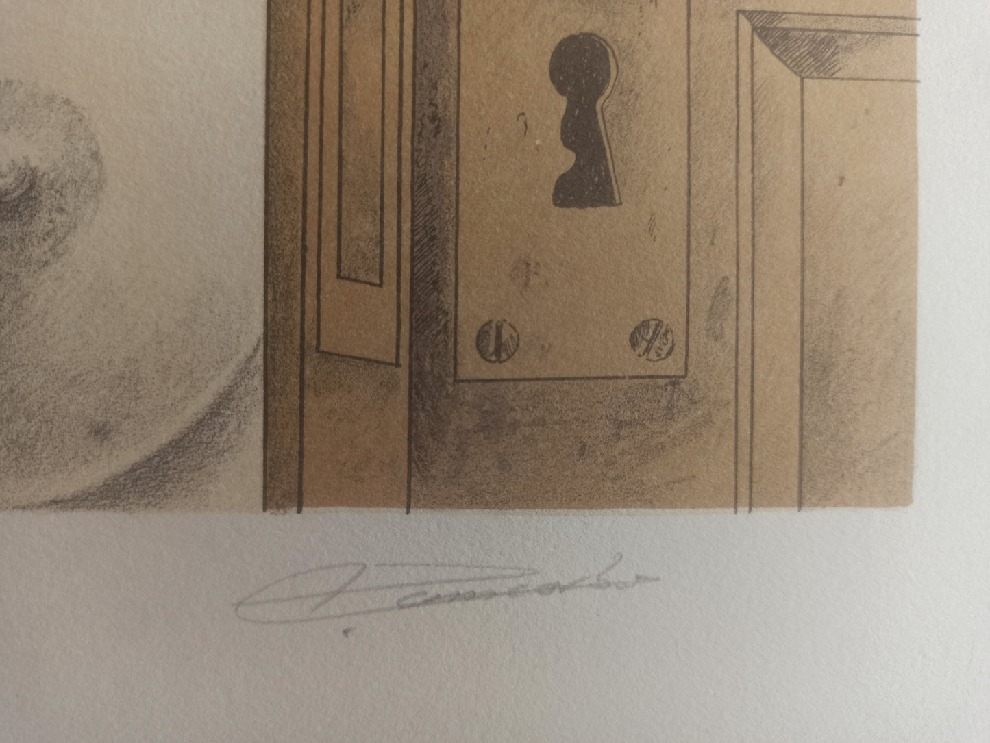 Litografía edición limitada surrealista Alberto Pancorbo Eleonor detalle firma Gaudifond