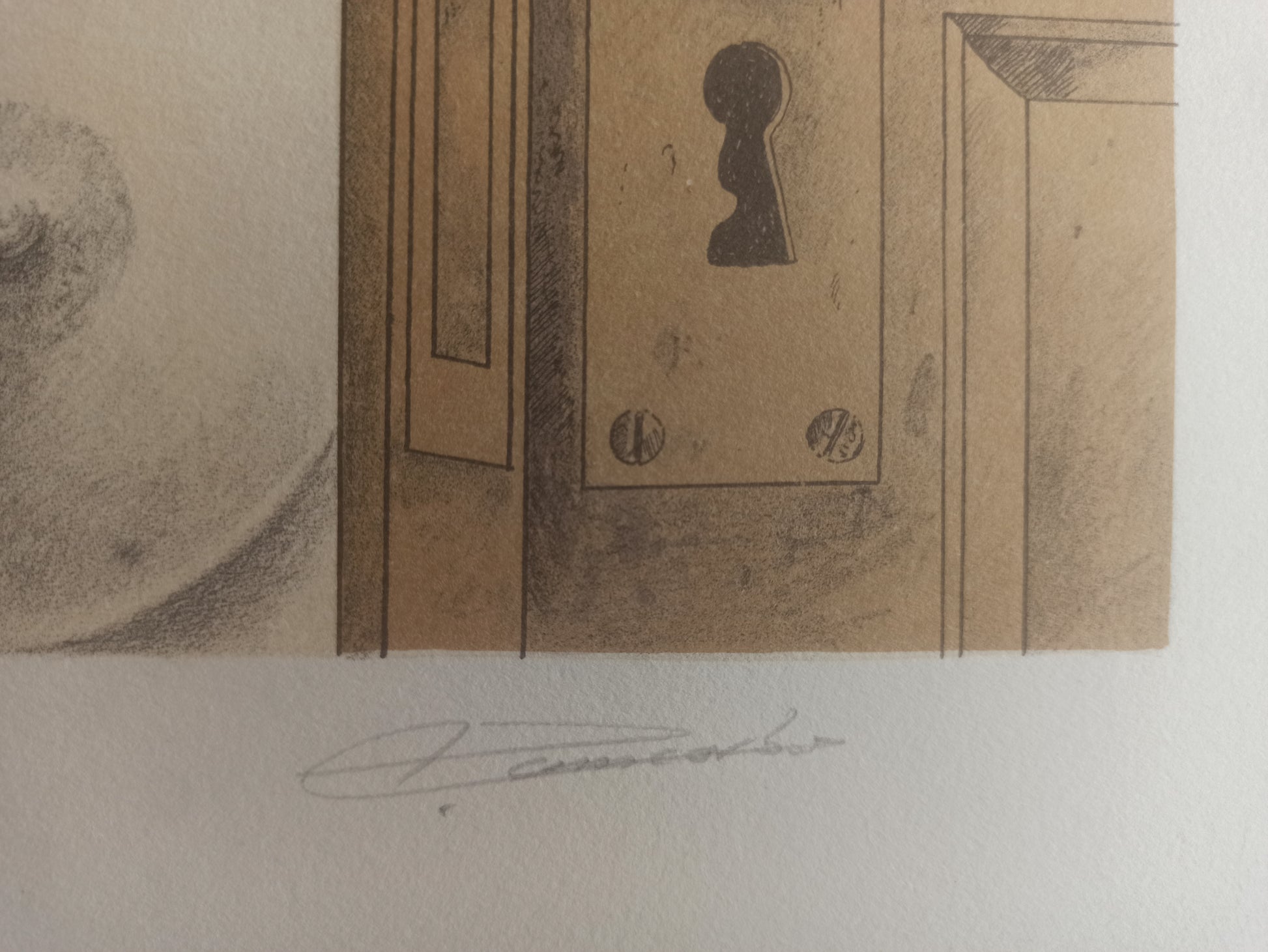 Litografía edición limitada surrealista Alberto Pancorbo Eleonor detalle firma Gaudifond