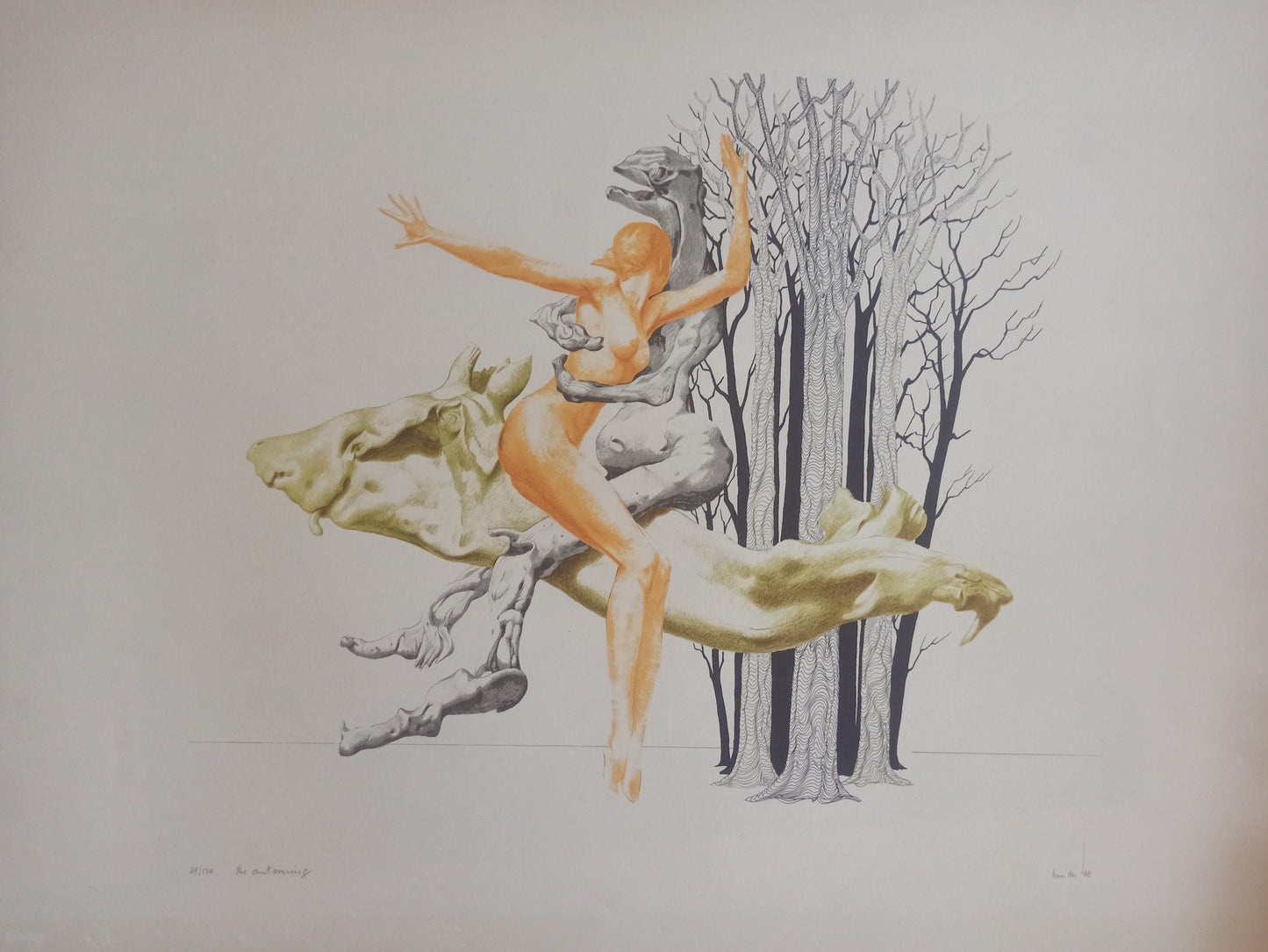 Litografía surrealista Jan Van der Loo De Antverning