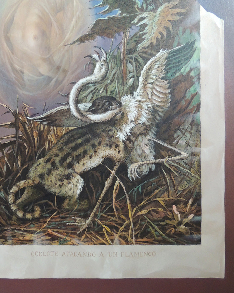 Cuadro surrealista José Marí Llobet Ocelot atacando a un flamenco detalle Gaudifond
