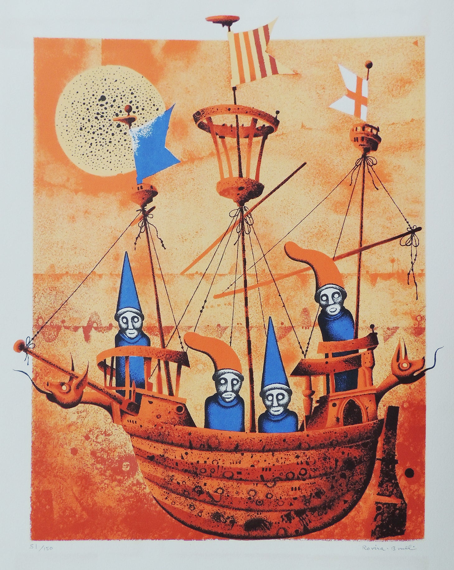 Josep Maria Rovira Brull litografía ilustración barco Gaudifond
