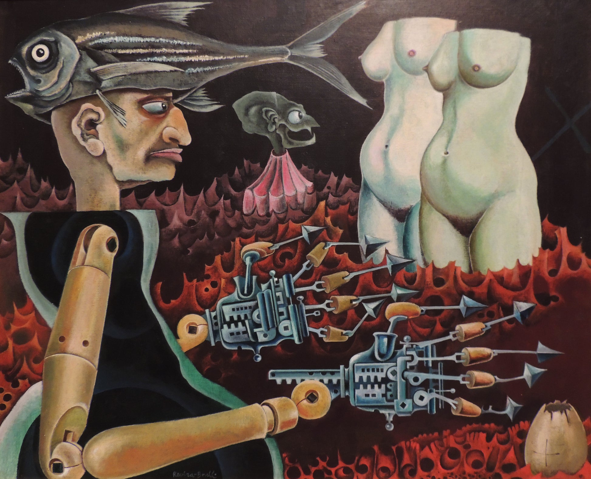 Josep Maria Rovira Brull cuadro surrealista Les mans mecániques Gaudifond