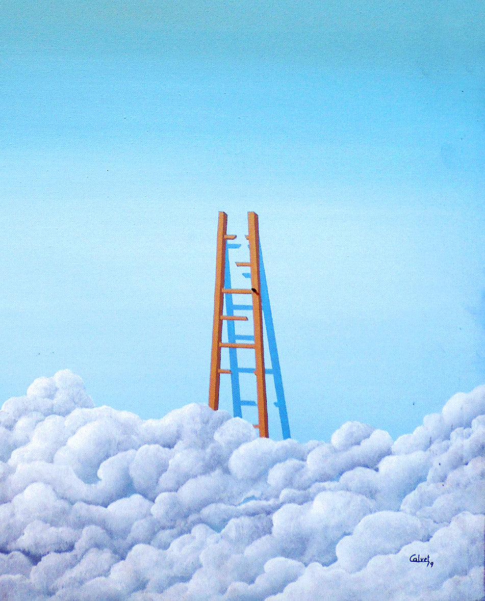 Cuadro surrealista Francesc Calvet Gaudifond detalle firma