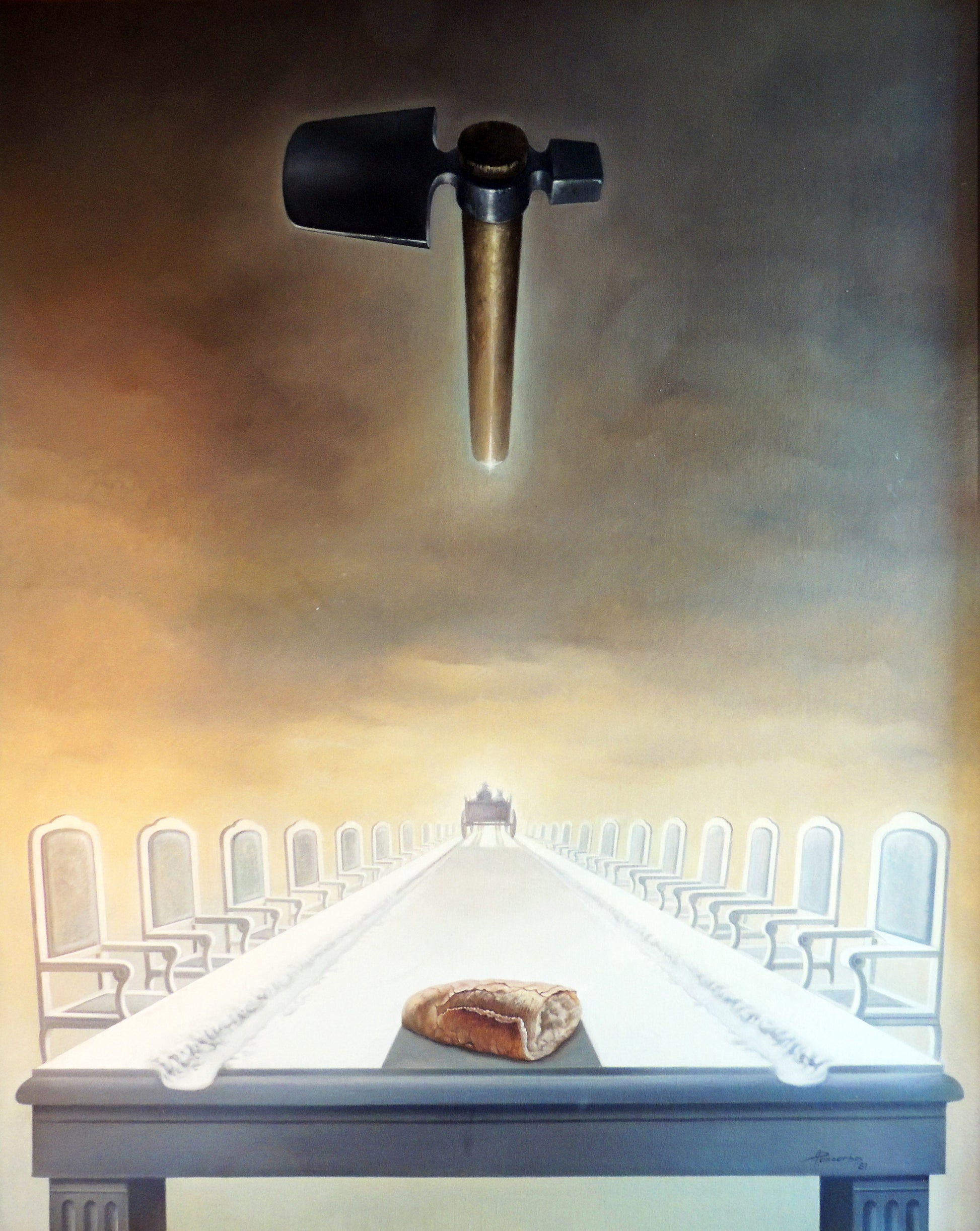 Cuadro surrealista Alberto Pancorbo La gran mesa Gaudifond