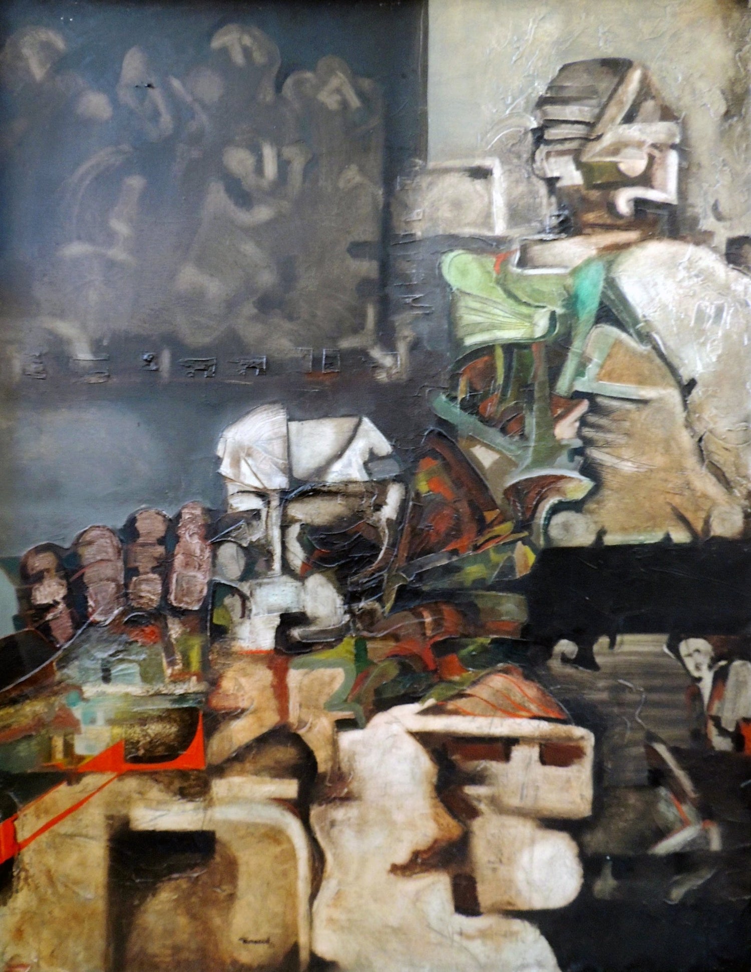 Óleo sobre lienzo de Perecoll, pintura contemporánea de gran formato con exploración de volumen, profundidad y color en composición minimalista y expresiva