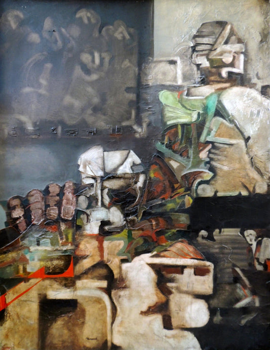 Óleo sobre lienzo de Perecoll, pintura contemporánea de gran formato con exploración de volumen, profundidad y color en composición minimalista y expresiva