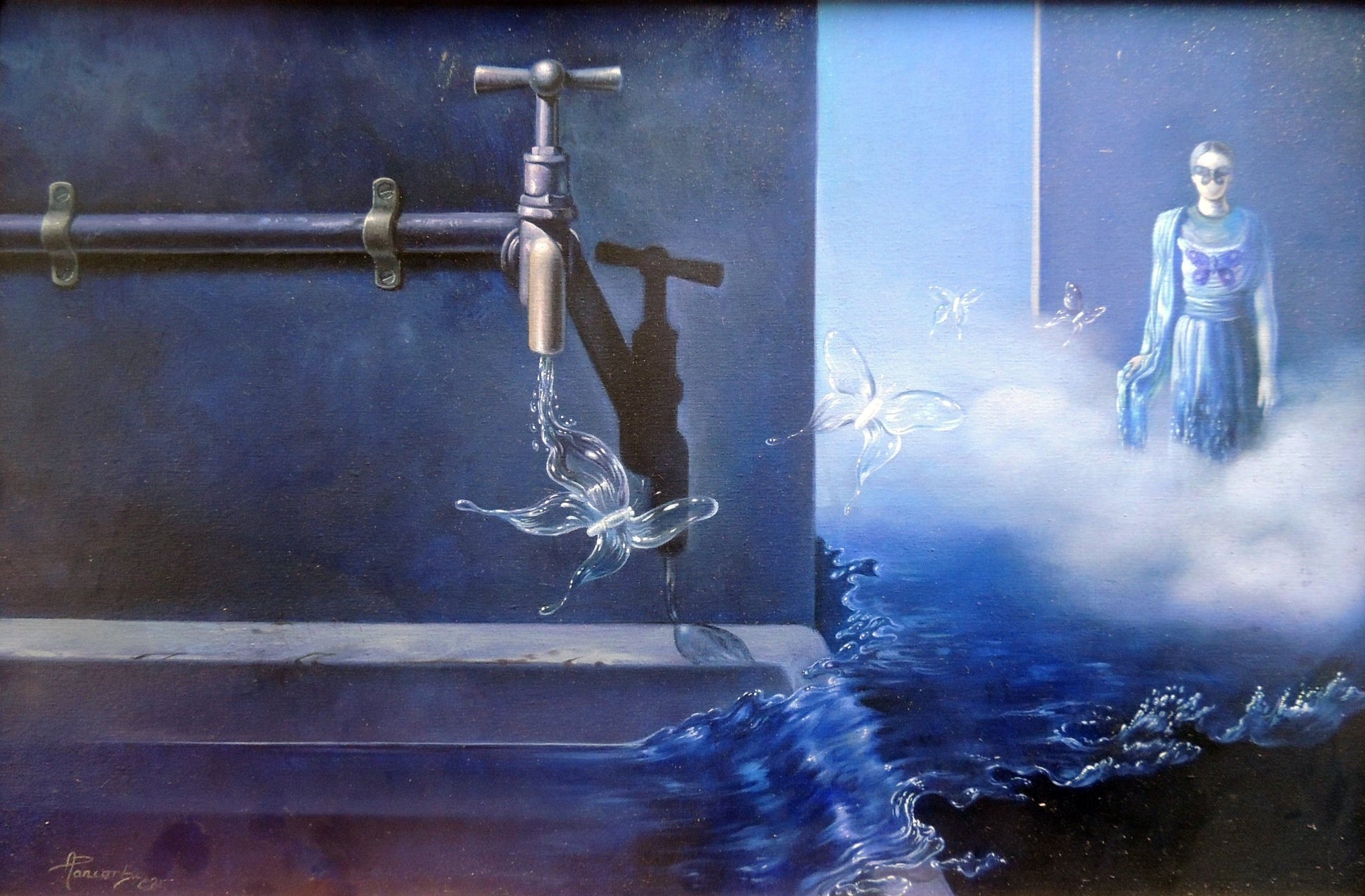 Cuadro surrealista Alberto Pancorbo Sueño erótico de un grifo Gaudifond