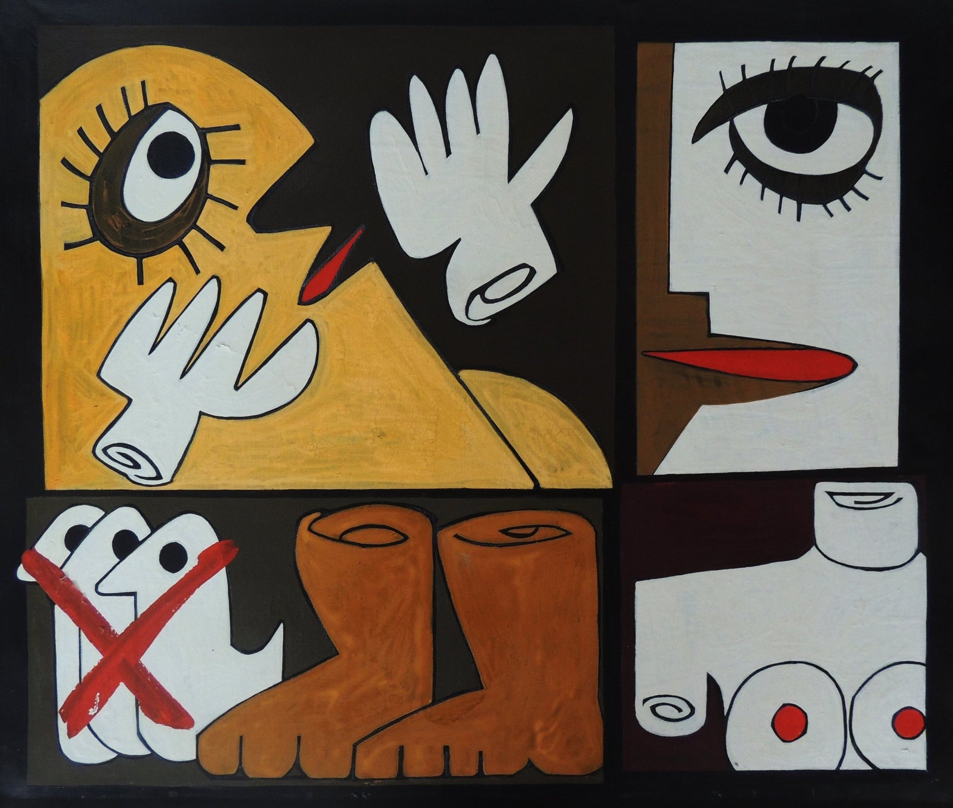 Dadofonos de Antonio García Patiño, pintura expresionista de gran fuerza visual. Arte contemporáneo, rostro, figura humana colores oscuros