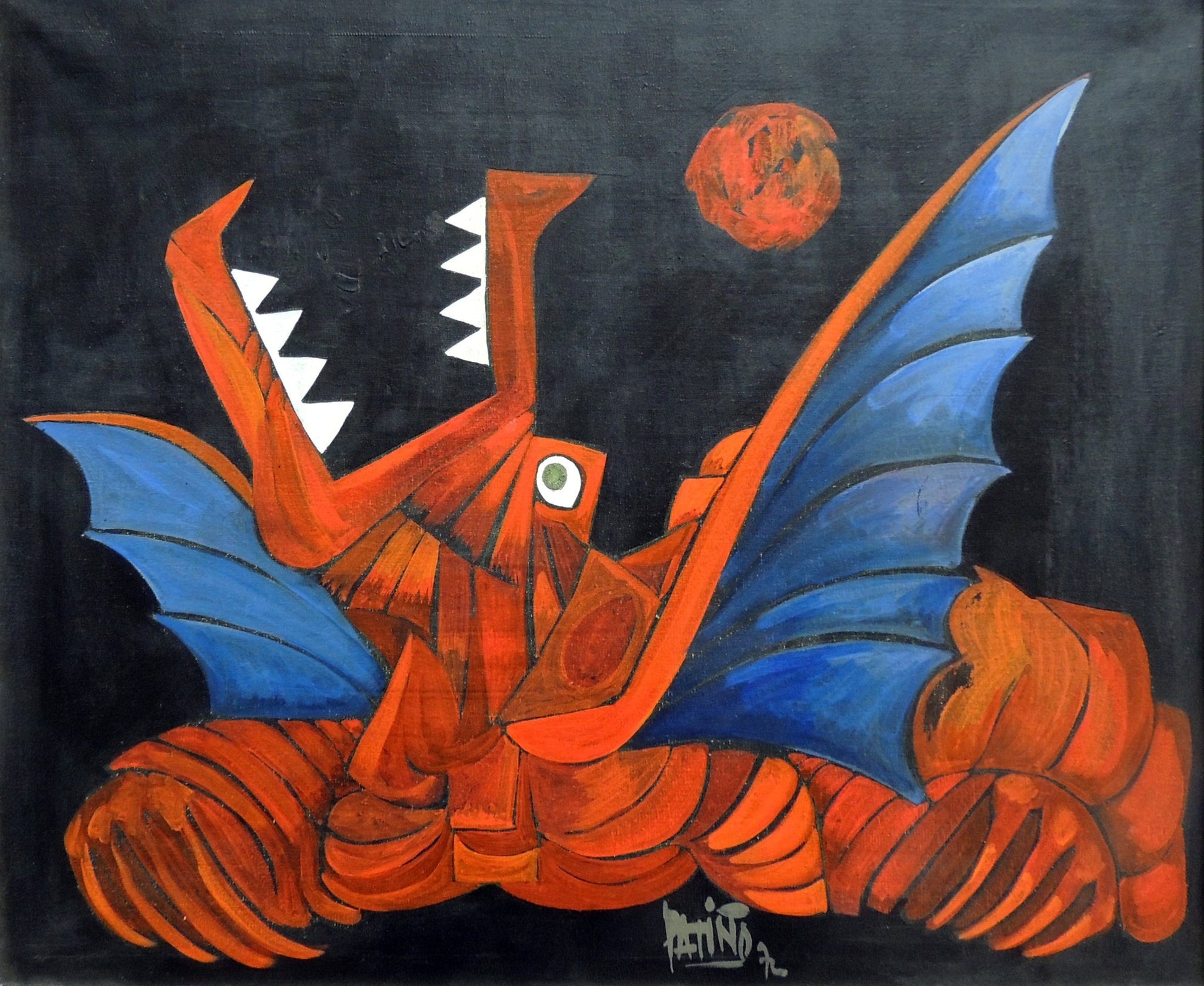 Antonio Patiño cuadro surrealista gallego dragón Gaudifond rojo azul negro