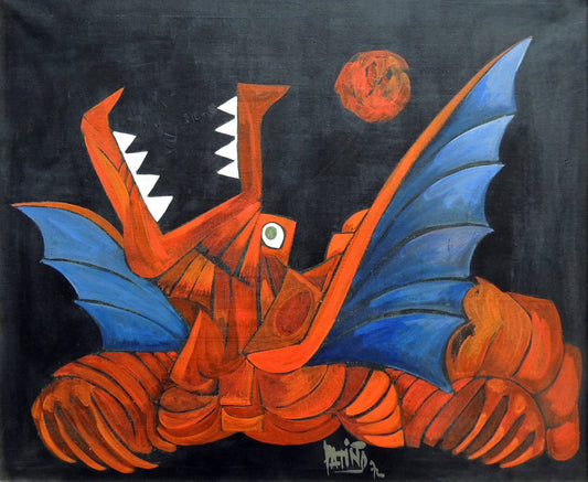 Antonio Patiño cuadro surrealista gallego dragón Gaudifond rojo azul negro