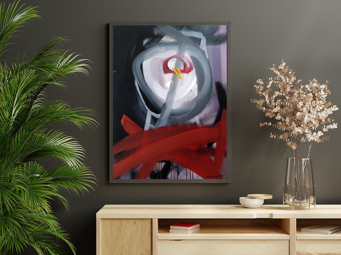 Carles Bayod Serafini Pintura XVIII obra abstracta contemporánea trazos y colores intensos, negro, rojo y blanco en decoración