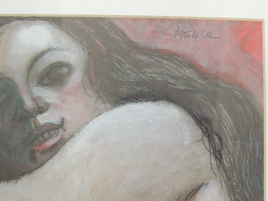 Carlos Mensa Desnudo dibujo al pastel sobre papel retrato femenino contemporánea, detalle firma