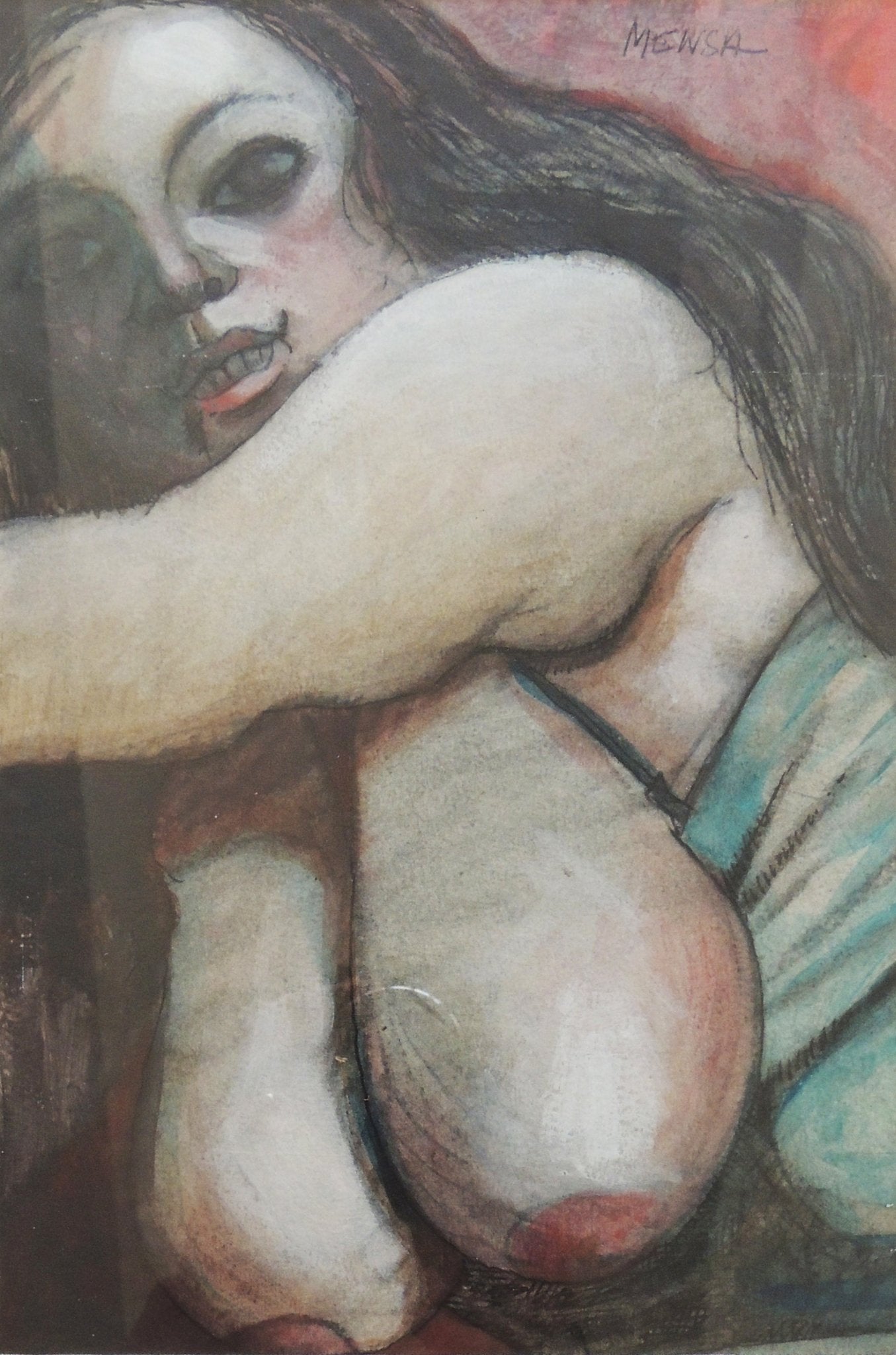Carlos Mensa Desnudo dibujo al pastel sobre papel figura femenina, contemporánea