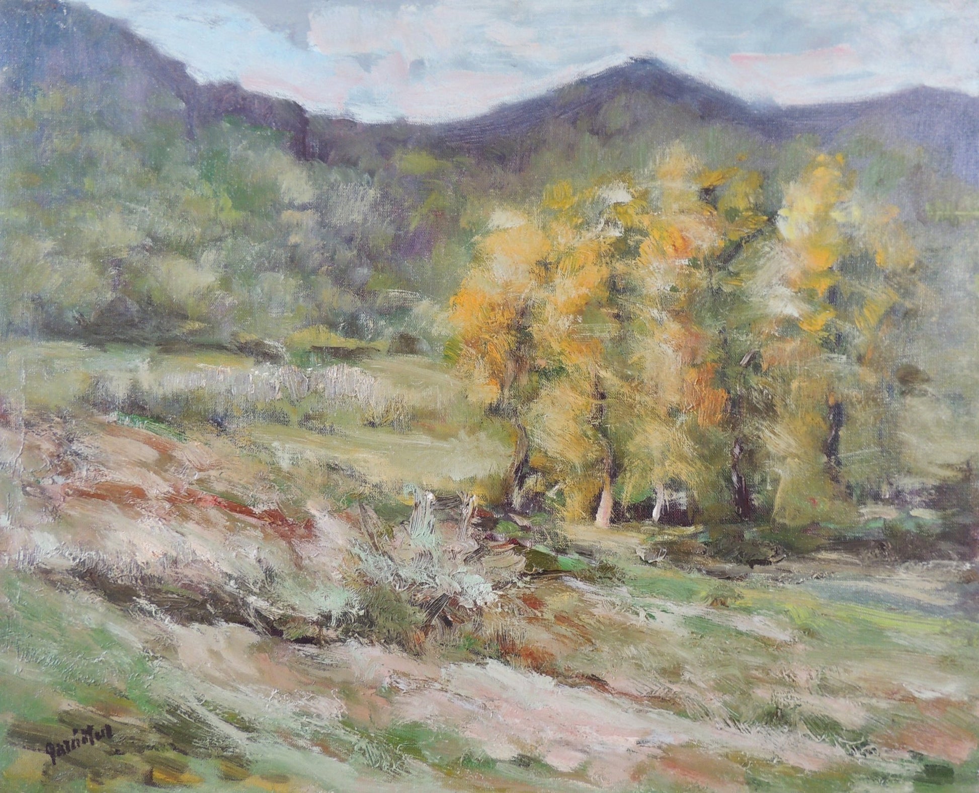 Emiliano Garcia Tur Árboles pintura impresionista de paisaje natural con árboles y montaña mediterránea