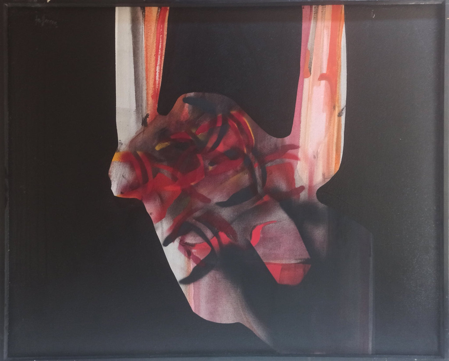 cuadro original de Enrique Trullenque - Composición II arte contemporáneo en Gaudifond, colores intensos, fondo negro con marco