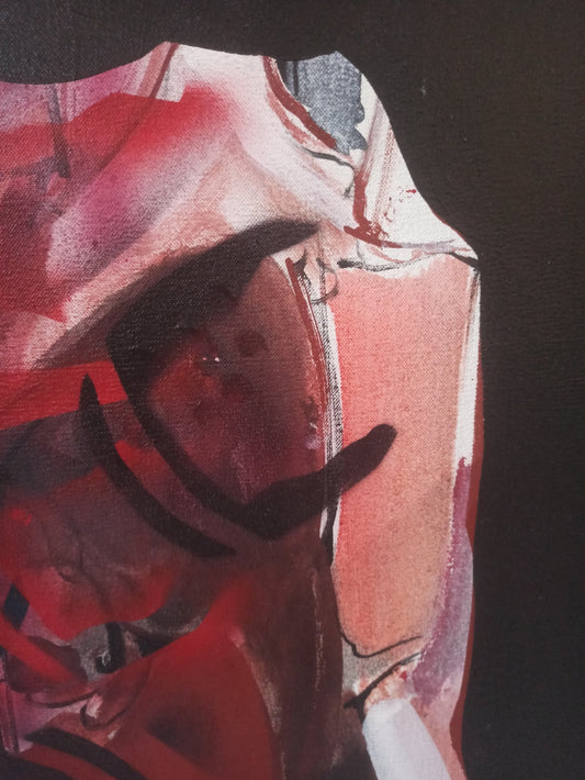 Enrique Trullenque Interior con espejo figura y gallina pintura expresionista simbólica detalle pintura