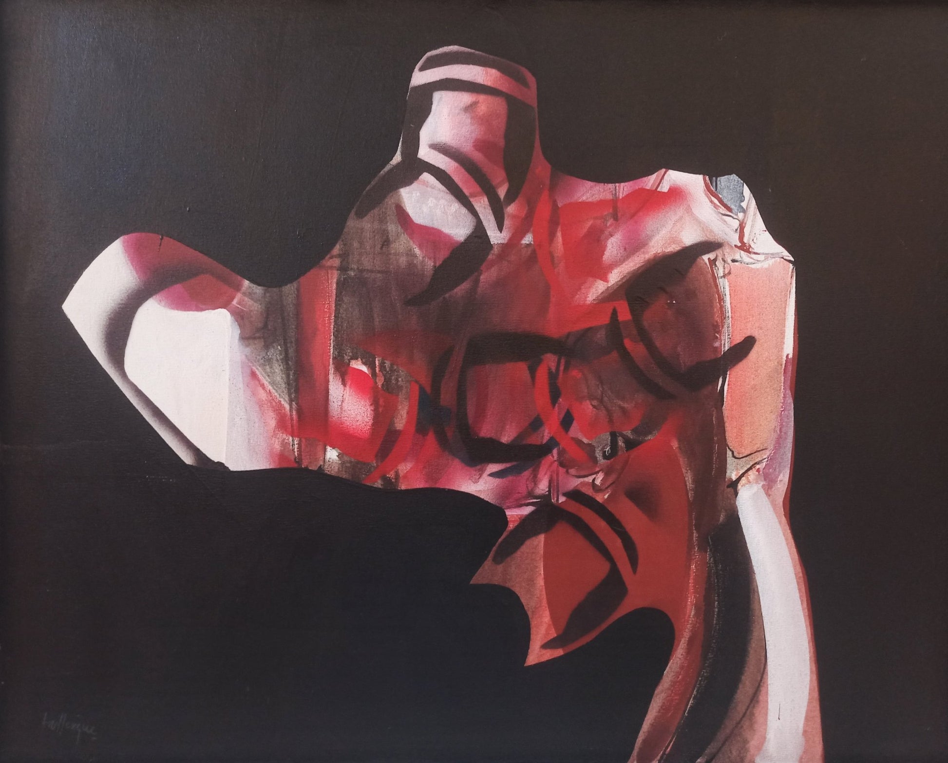 Enrique Trullenque Interior con espejo figura y gallina pintura expresionista simbólica