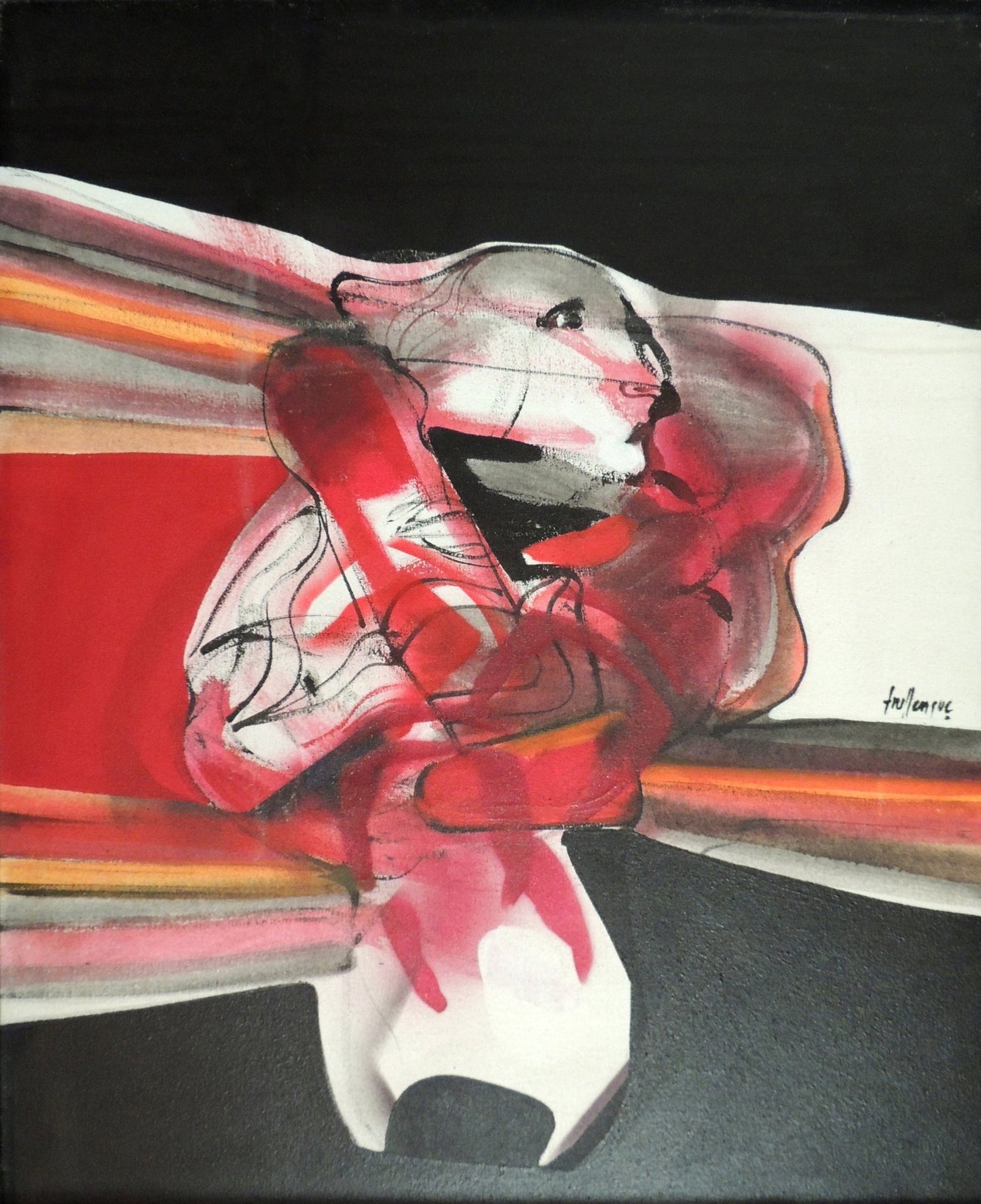 Enrique Trullenque N 1 pintura abstracta fuerza expresiva, retrato abstracto, colores rojos y negros