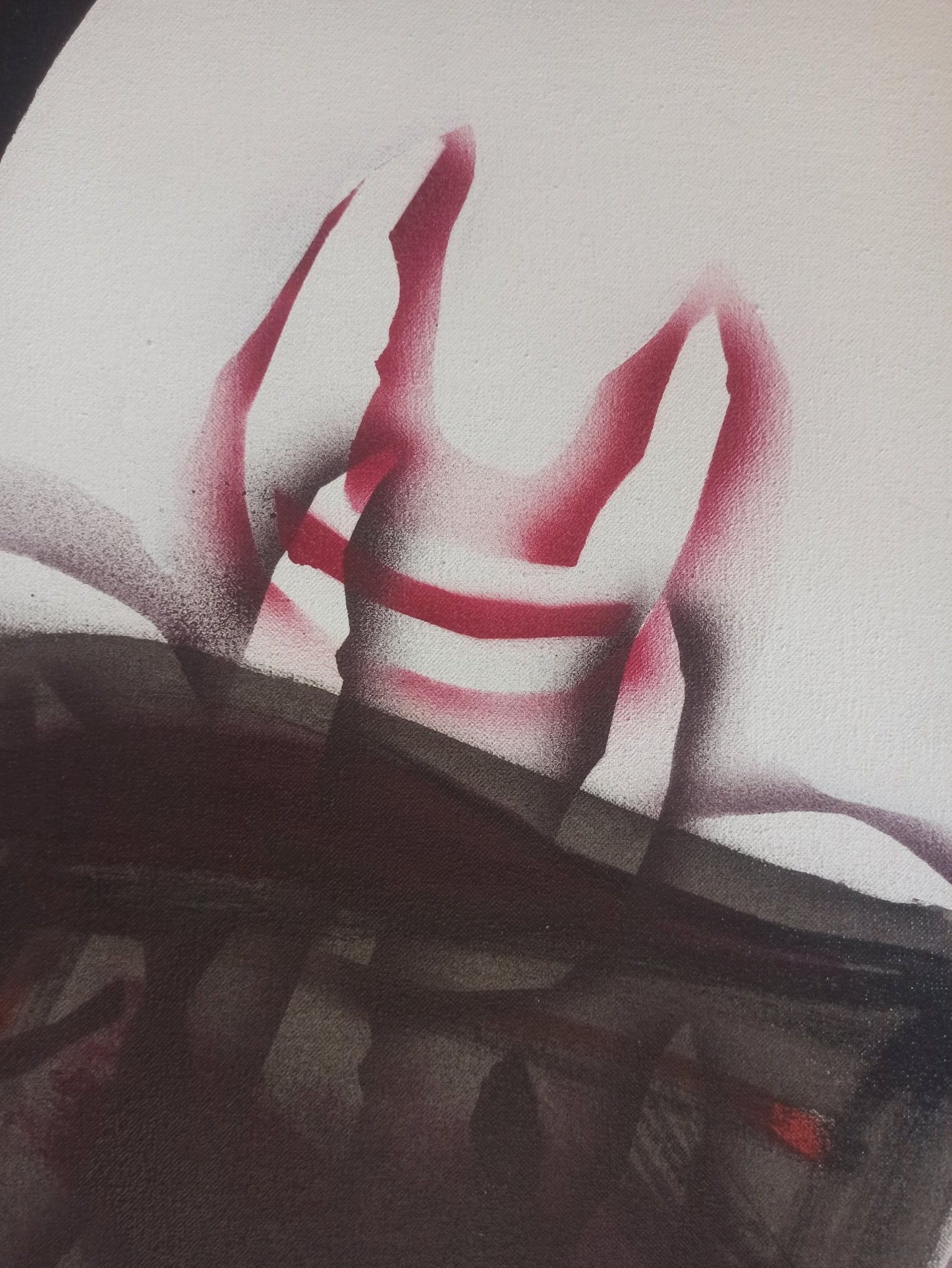 Enrique Trullenque N. 3 pintura abstracta expresionista con negros blancos y rojos de gran fuerza gestual detalle