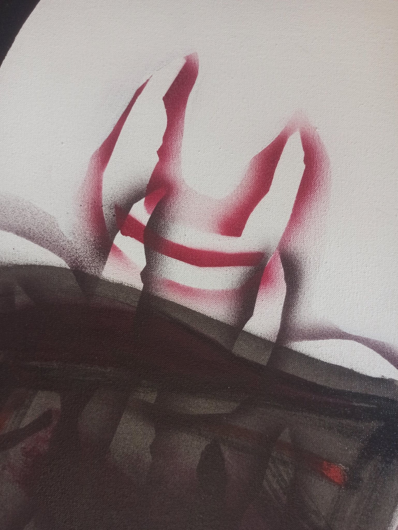 Enrique Trullenque N. 3 pintura abstracta expresionista con negros blancos y rojos de gran fuerza gestual detalle