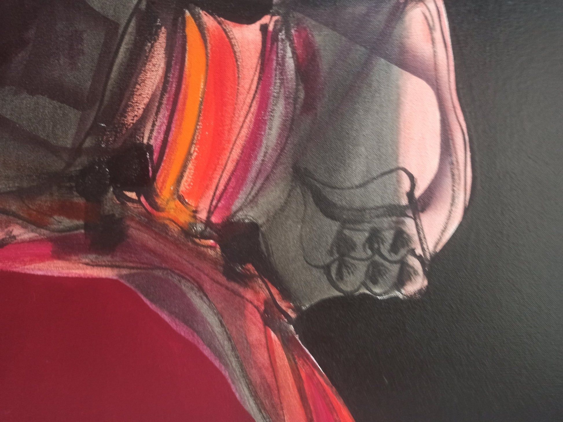 Enrique Trullenque N. 3 pintura abstracta expresionista con negros blancos y rojos de gran fuerza gestual detalle pintura