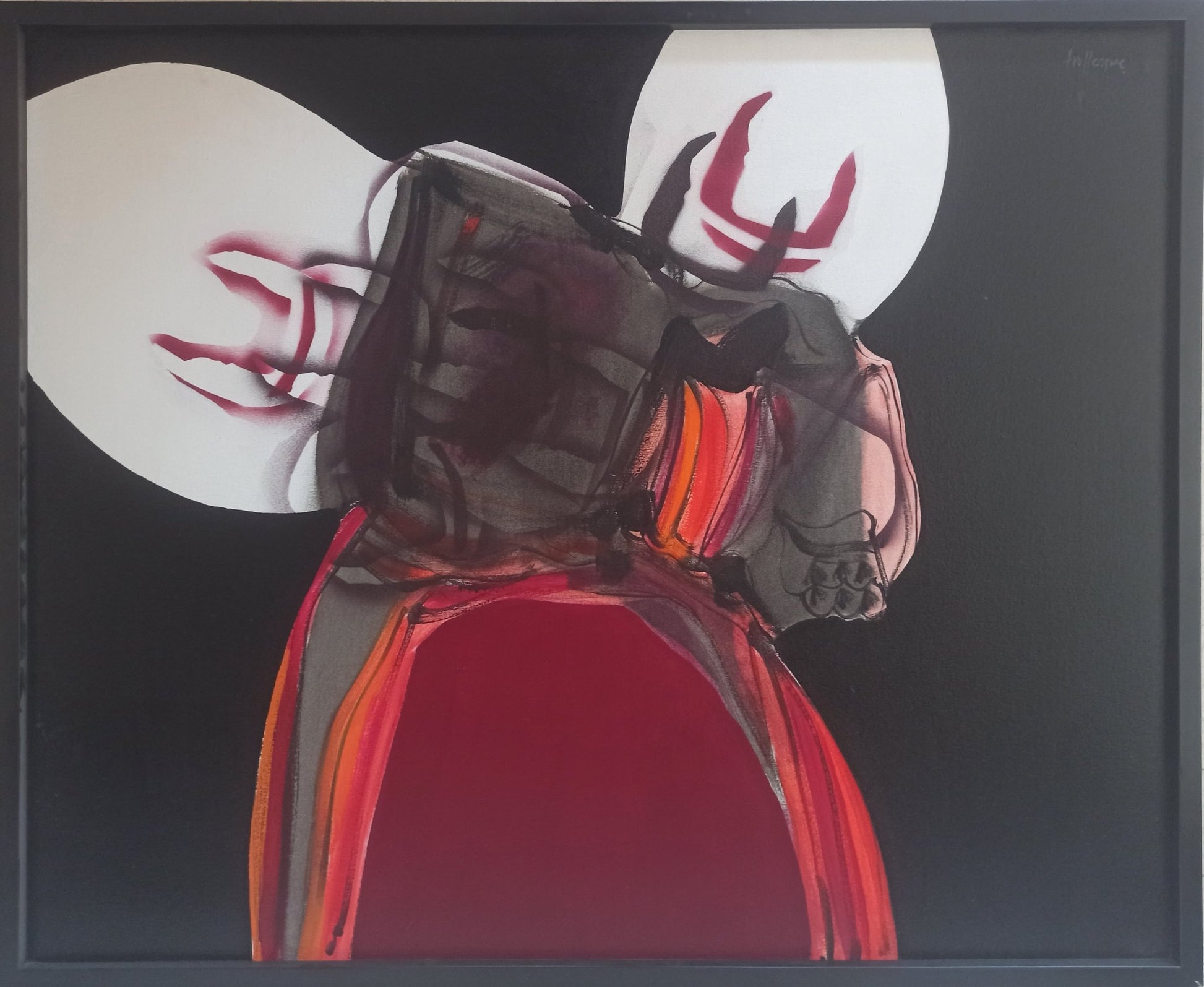 Enrique Trullenque N. 3 pintura abstracta expresionista con negros blancos y rojos de gran fuerza gestual