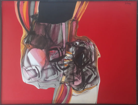 cuadro original de Enrique Trullenque - N. 5. arte contemporáneo en Gaudifond, colores intensos, rojos , enmarcado