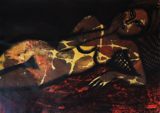 Farnese de Andrade Neto Figura 22 pintura expresionista de figura femenina reclinada con texturas orgánicas y tonos oscuros