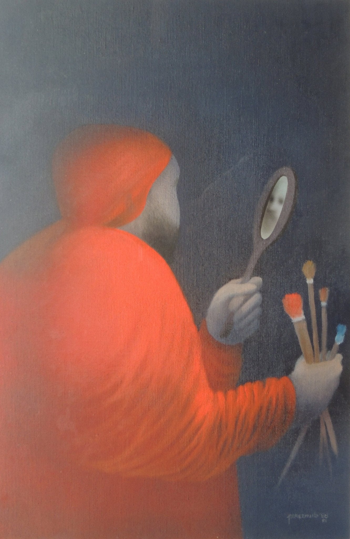 Fernando Pereznieto El autorretrato óleo holografía lienzo figura roja espejo arte contemporáneo mexicano