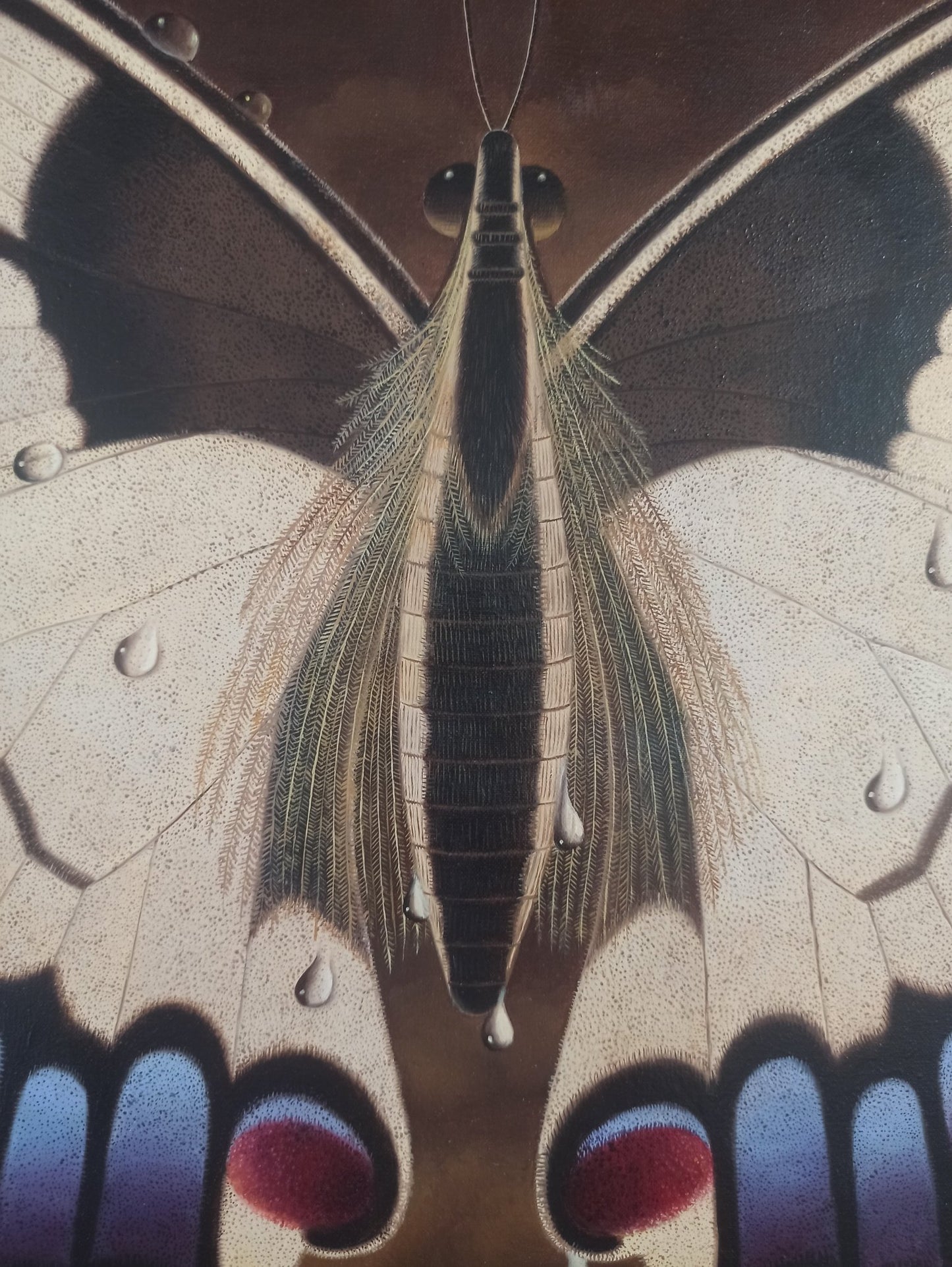 cuadro surrealista de Gervasio Gallardo Luz de tinieblas pintura mariposa detalle hiperrealista 