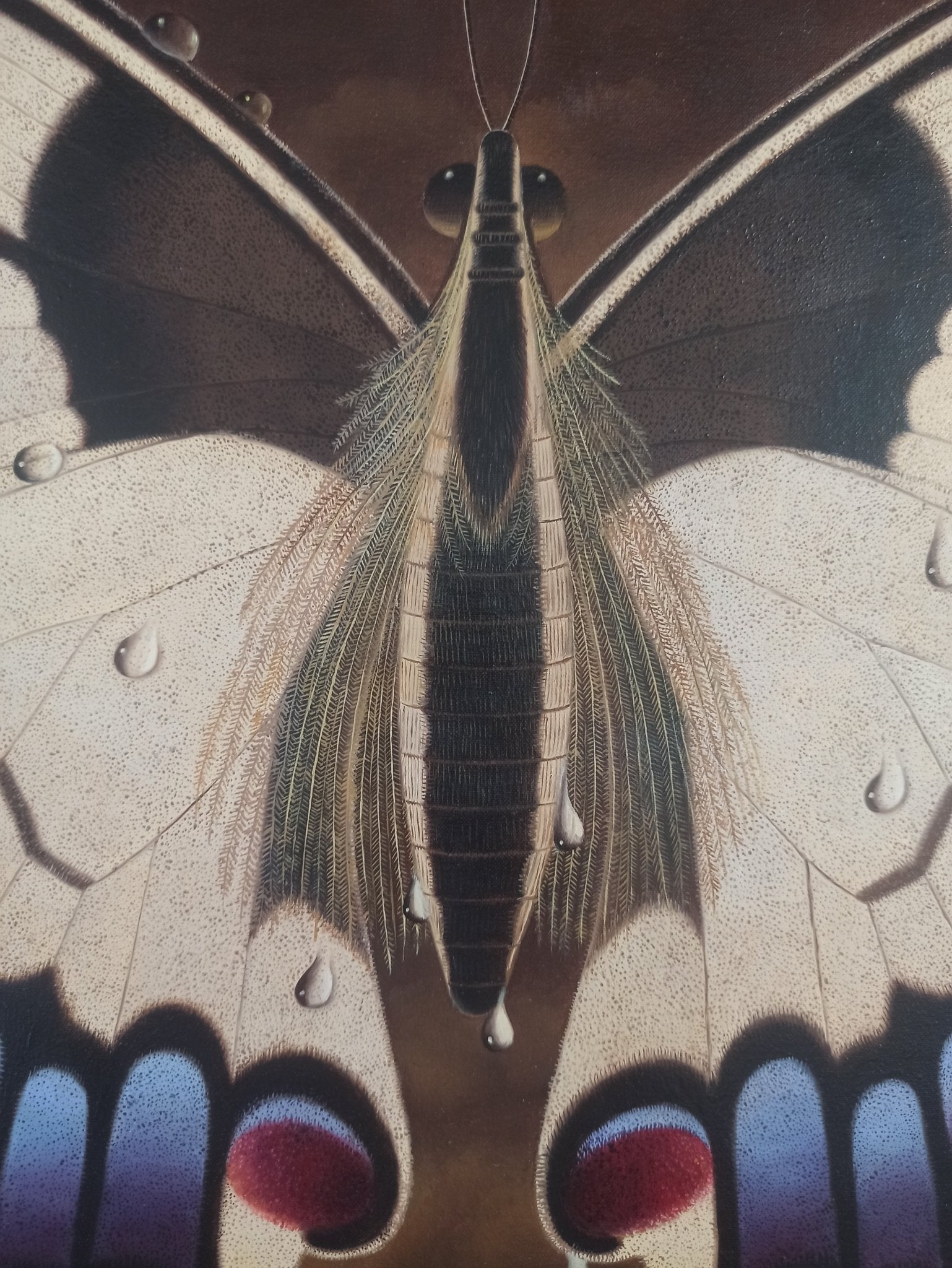 cuadro surrealista de Gervasio Gallardo Luz de tinieblas pintura mariposa detalle hiperrealista 