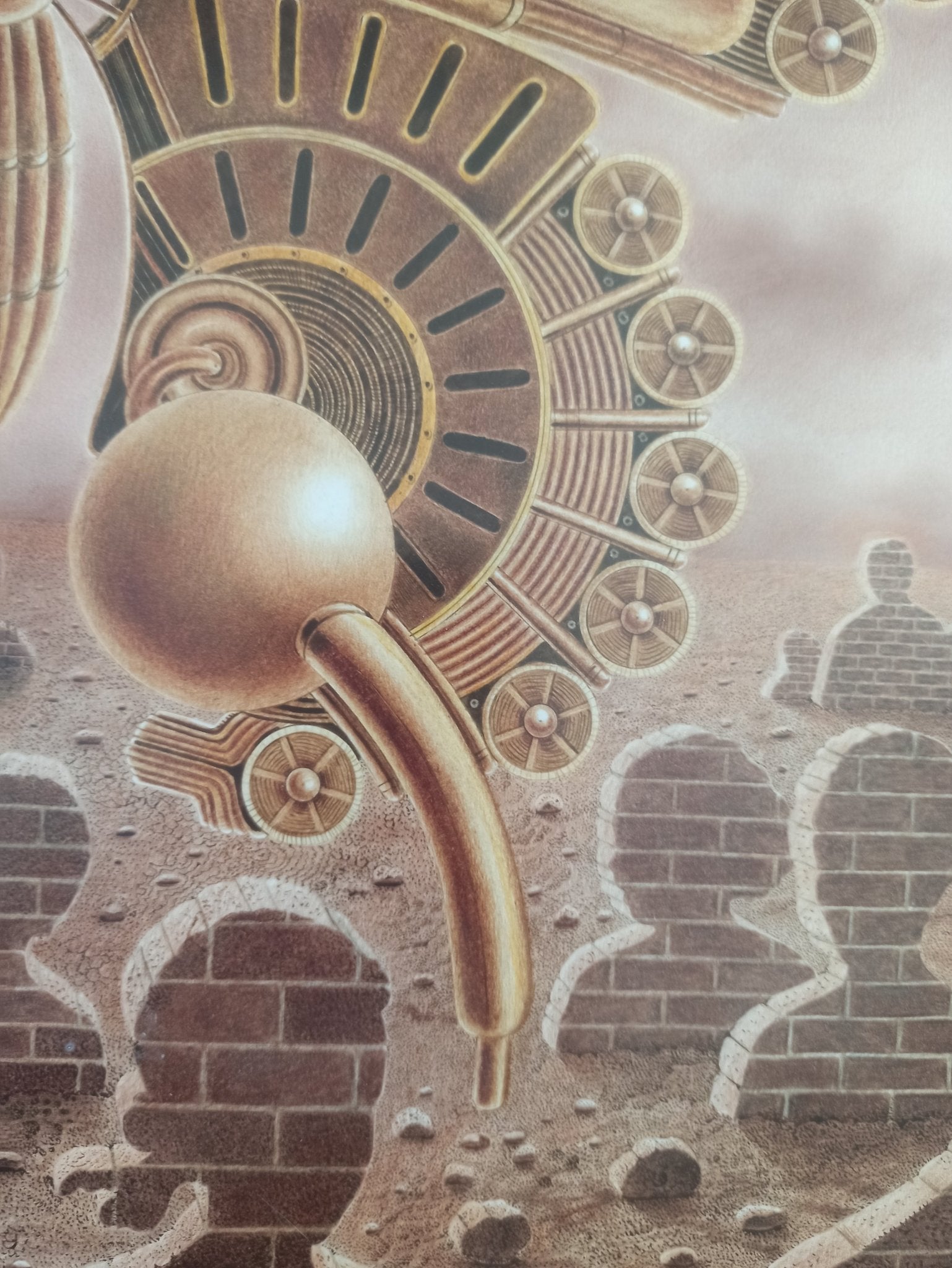 Gervasio Gallardo Mariposa eléctrica pintura surrealista mariposa mecánica figuras humanas detalle labdrillos