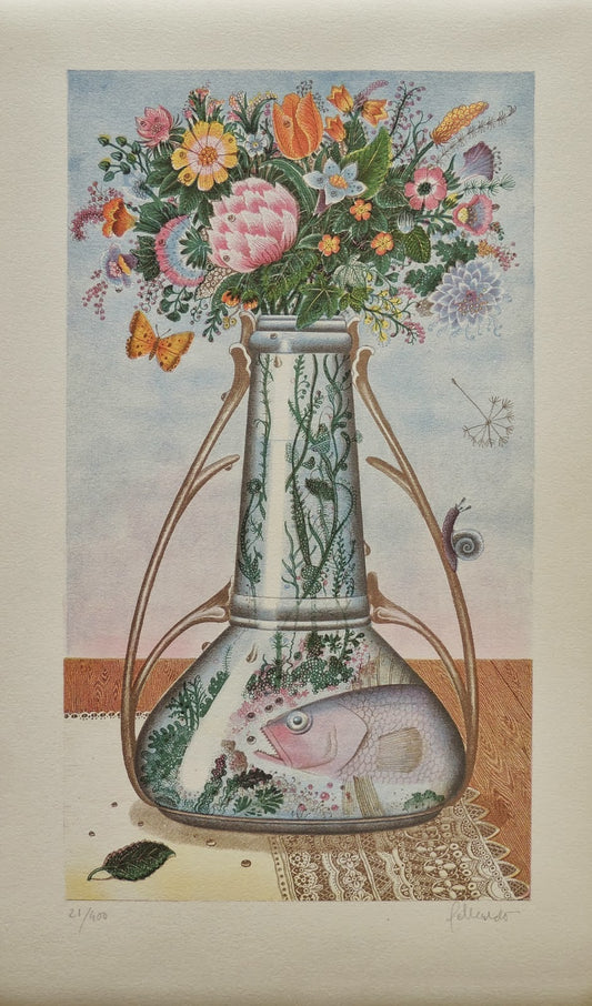 Gervasio Gallardo Jarrón flores litografía surrealista Gaudifond