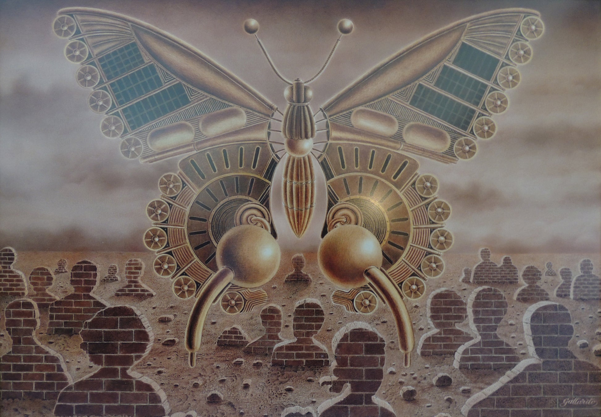 Gervasio Gallardo Mariposa acrílico sobre tela surrealista Gaudifond
