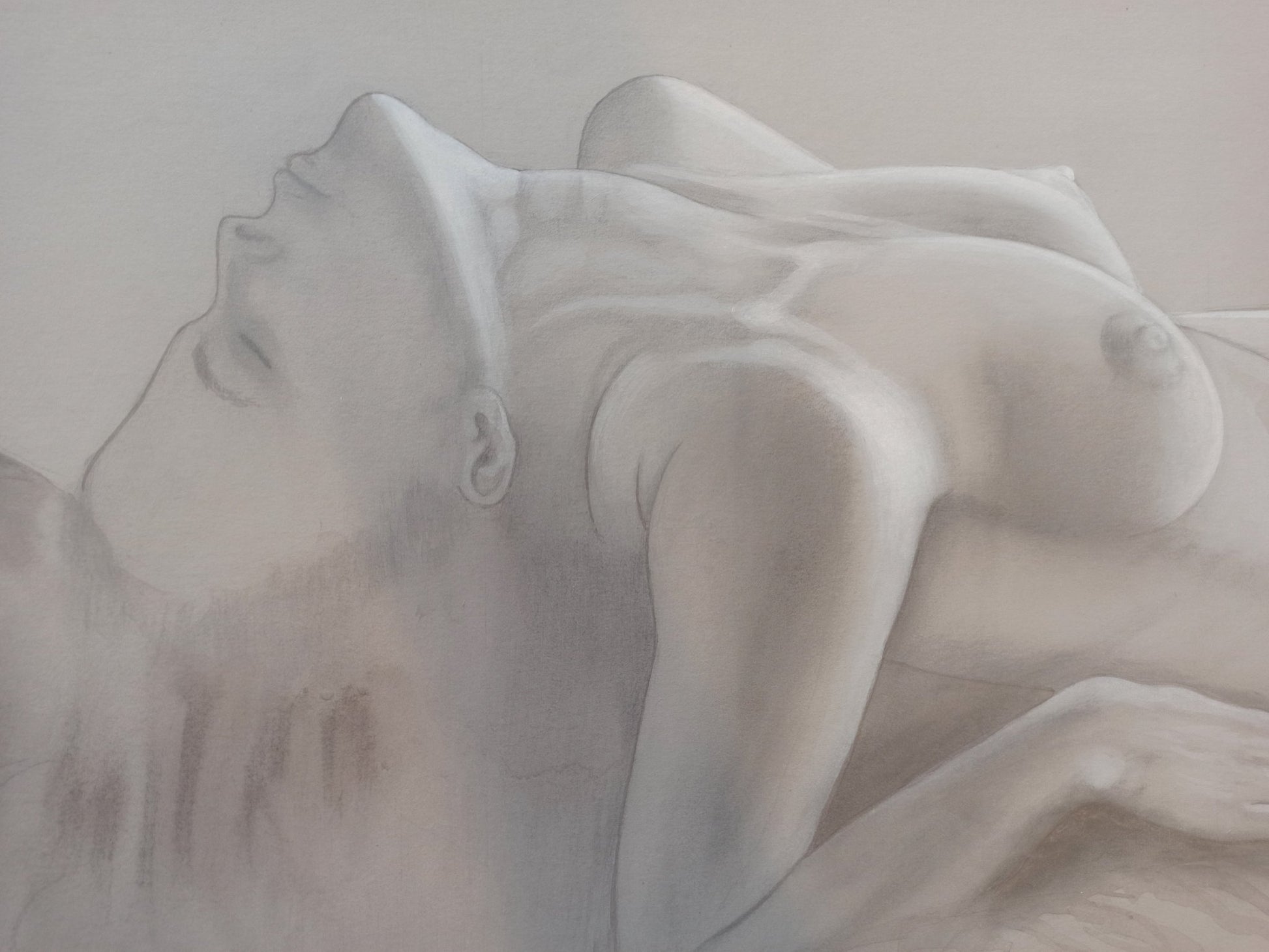 Gregorio Sabillón Desnudo n3 Estudio grisalla figura femenina reclinada, detalle arte contemporáneo en venta