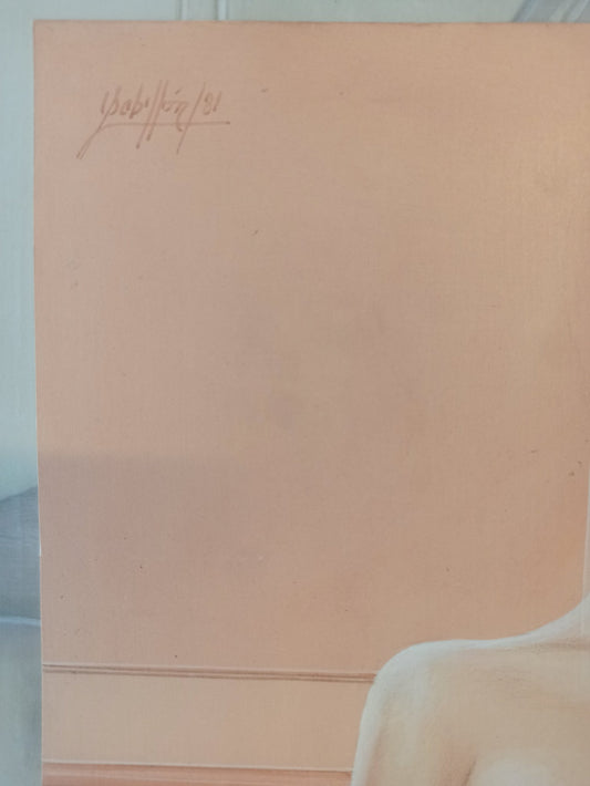 Gregorio Sabillón Emergiendo grisalla figura femenina sin rostro arte contemporáneo en venta, detalle firma y fech