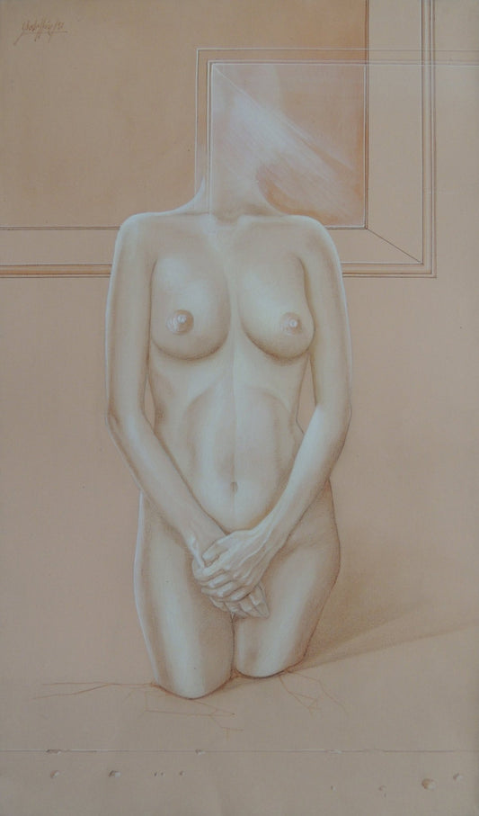 Gregorio Sabillón Emergiendo grisalla figura femenina sin rostro arte contemporáneo en venta