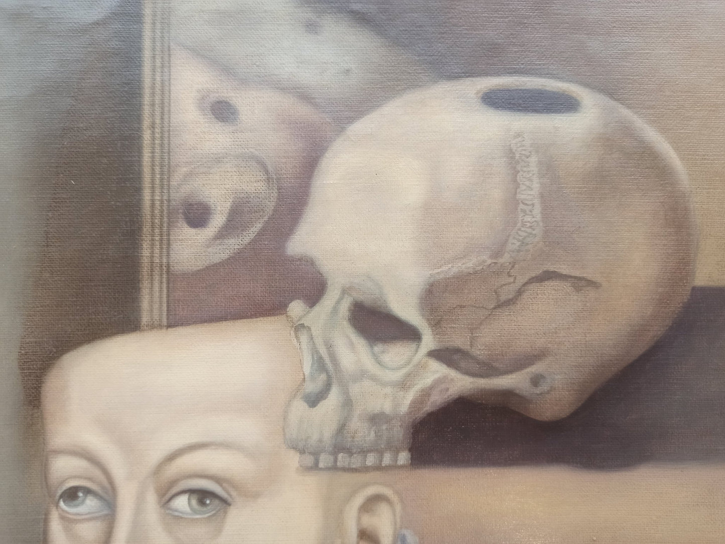 Gregorio Sabillón Felipe II óleo en venta retrato renacentista contemporáneo simbolismo surrealista calavera arte original detalle