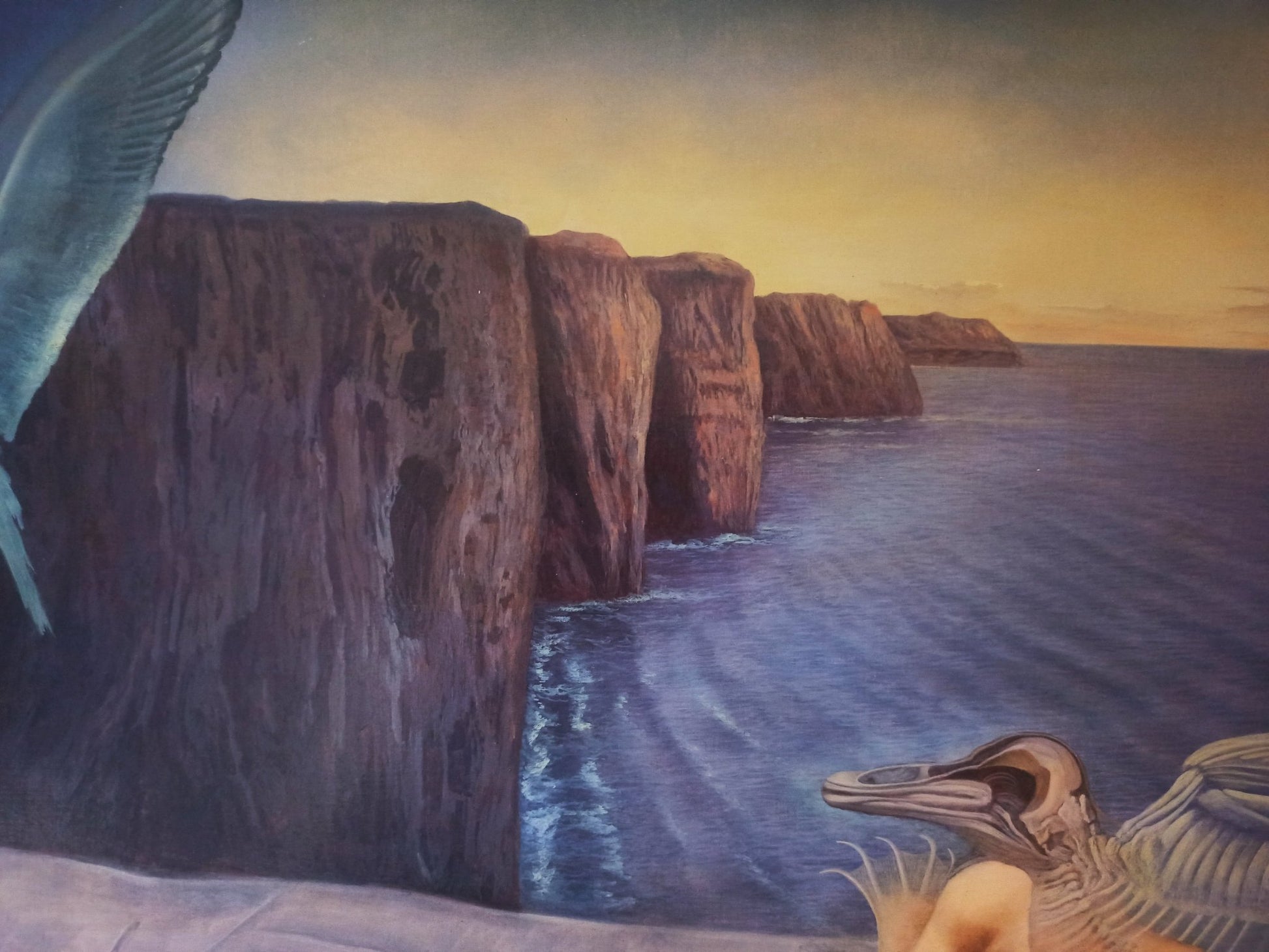 Gregorio Sabillón La merienda de Cupido pintura surrealista desnudo femenino detalle paisaje marino