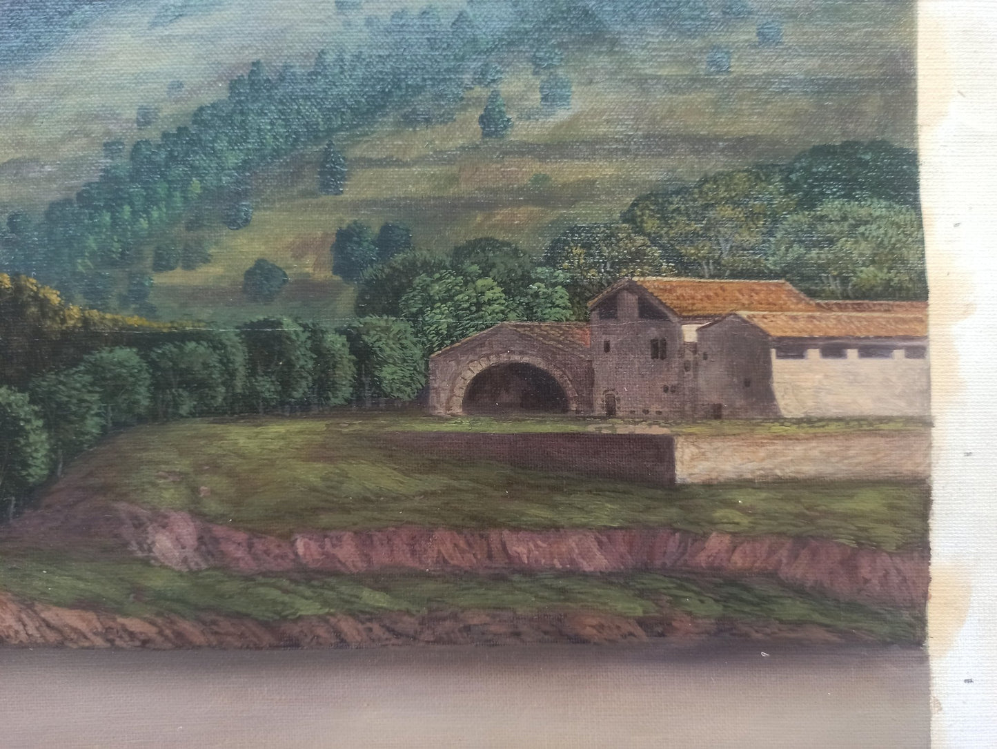 Gregorio Sabillón Paisaje Garrotxa óleo en venta arte surrealista calavera paisaje volcánico montaña obra original contemporánea detalle paisaje