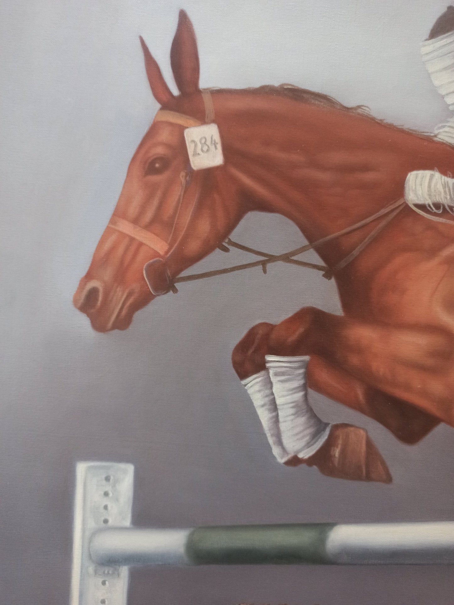 Gregorio Sabillón Salto óleo surrealista caballo jinete fragmentado arte contemporáneo simbólico en venta retrato animal