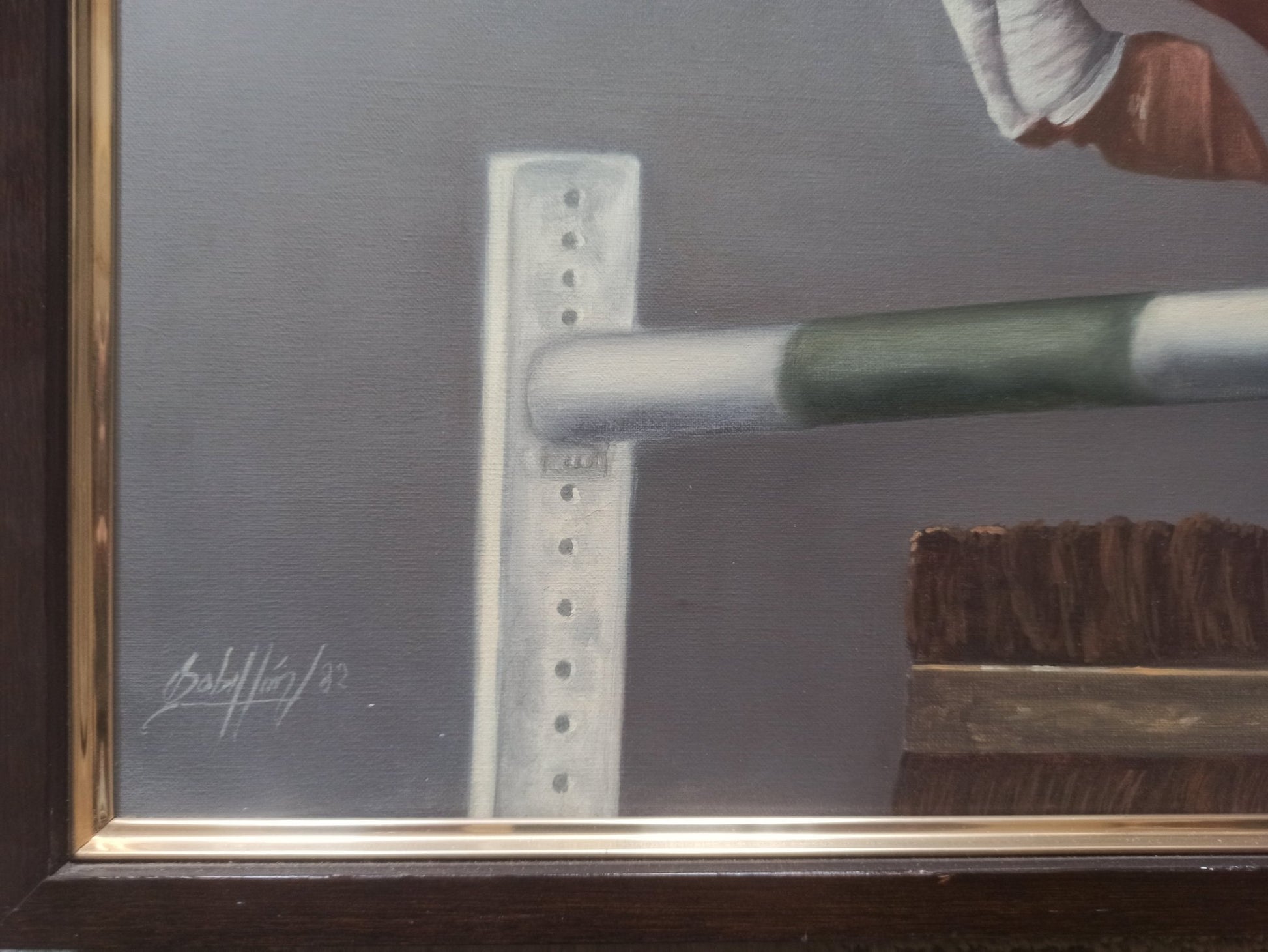 Gregorio Sabillón Salto óleo surrealista caballo jinete fragmentado arte contemporáneo simbólico en venta firma