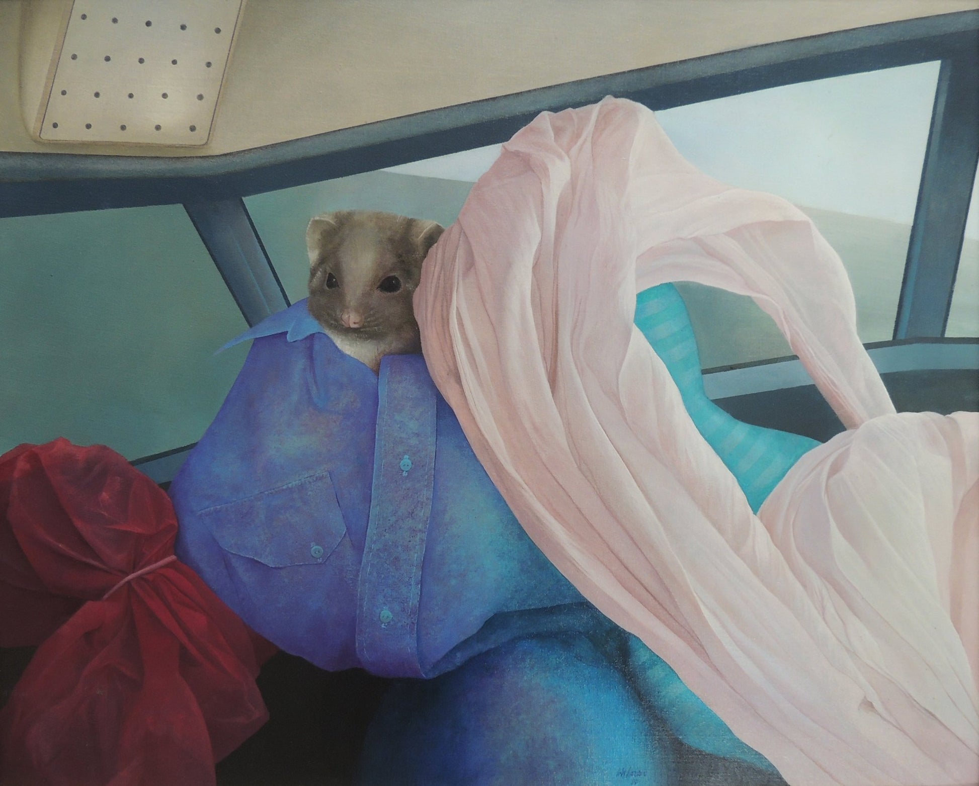 cuadro original de vendor Iris Lázaro - Cerca del planeta arte  contemporáneo en Gaudifond. Con narrativa poética y atmósfera onírica, telas y un ratoncito