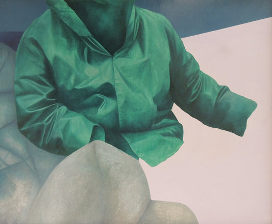 Es lo que quedó de Iris Lázaro obra original arte contemporáneo, surrealismo, camiseta verde