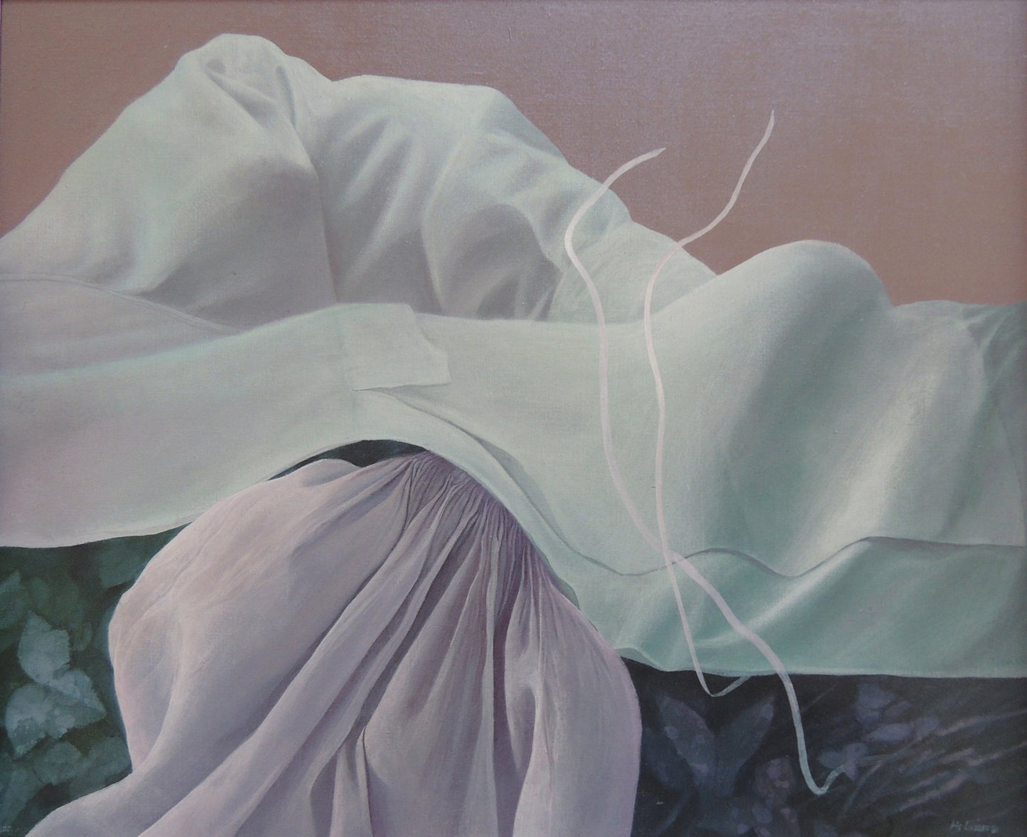 cuadro original de Iris Lázaro - Hilo. Pintura surrealista contemporánea, tela colores frios