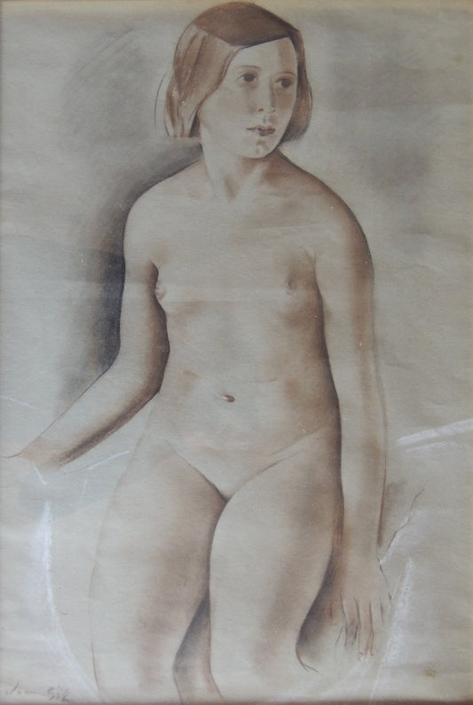 Joan Gil Joven dibujo figurativo de figura femenina en tonos suaves y estilo clásico