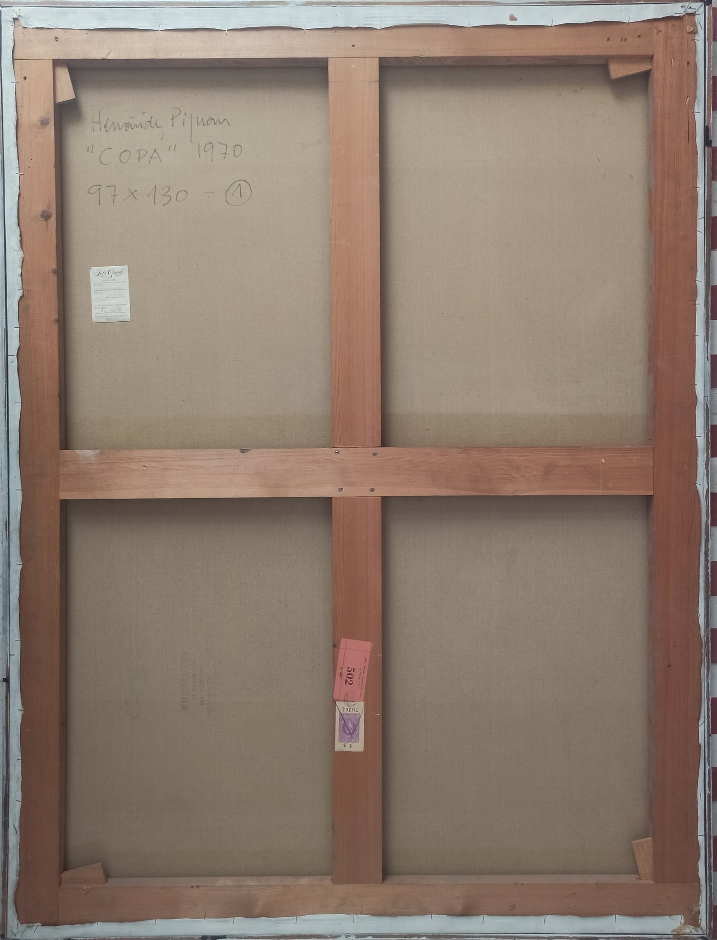 Óleo sobre lienzo de Joan Hernández Pijuán, “Copa” (1970), obra presentada en la Bienal de Venecia que refleja la transición entre figuración y abstracción en su trayectoria artística, anverso con firma y fecha