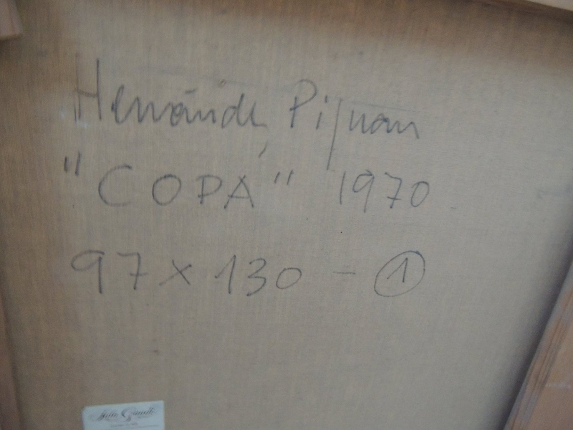 Óleo sobre lienzo de Joan Hernández Pijuán, “Copa” (1970), obra presentada en la Bienal de Venecia que refleja la transición entre figuración y abstracción en su trayectoria artística, anverso de la obra