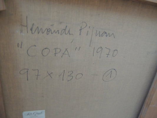 Óleo sobre lienzo de Joan Hernández Pijuán, “Copa” (1970), obra presentada en la Bienal de Venecia que refleja la transición entre figuración y abstracción en su trayectoria artística, anverso de la obra