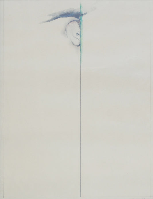 Dibujo a carboncillo sobre papel de Joan Hernández Pijuán, “Manzana partida”, composición minimalista de etapa inicial que combina gesto, forma y sensibilidad del arte contemporáneo español.